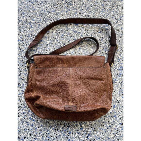 Fossil Brown Leather Crossbody Purse with Button Closure Gold Hardware - Picture 5 of 11
